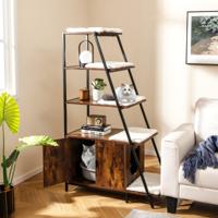 Kattenbakkast met Opbergruimte 2-In-1 Kattenmeubel 3 Planken Ladder Zij-Ingang Uitneembare Pluchen Mat Hoekplank voor Huisdieren