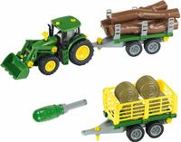 Theo Klein John Deere tractor met hout- en hooiwagen - thumbnail