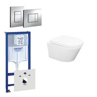 Wiesbaden Vesta Spoelrandloos toiletset bestaande uit inbouwreservoir, toiletpot met softclose toiletzitting en bedieningsplaat chroom 0720001/0729205/sw65812/