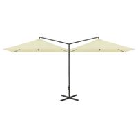 The Living Store Dubbele Parasol - Polyester - 600x290x260 cm - Zandkleurig - Stalen paal en baleinen