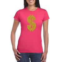 Gouden dollar / Gangster verkleed t-shirt / kleding roze dames