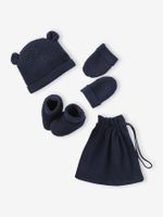 Set babymutsjes, wanten en laarsjes en bijpassend zakje Oeko-Tex® marineblauw