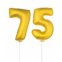 75 jaar leeftijd feestartikelen - versiering cijfers - ballonnen op stokje - van 41 cm - goud