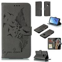 Feather patroon Litchi textuur horizontale Flip lederen draagtas met portemonnee & houder & kaartsleuven voor Galaxy S9 (grijs)