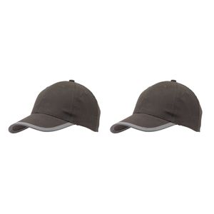 5-panel baseballcap grijs met reflecterende rand voor volwassenen 2 stuks