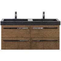 Seville Badmeubelset 120 cm - 4 Laden Tabacco - Wastafel Hardsteen Wit Lucca