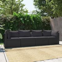 4-delige Loungeset met kussens poly rattan zwart