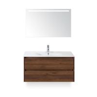 Dante Badmeubelset 100 cm - Walnoot - Keramische Wastafel Wit Enjoy - met Sence Spiegel