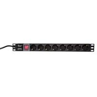 LogiLink PDU8C01 19 inch Stekkerdoos voor patchkast 1 HE Geaarde contactdoos Met schakelaar Zwart