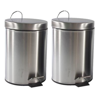 Pedaalemmer/prullenbak - 2x - zilverkleurig - 3 liter - RVS - 21 x 30 cm