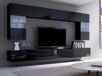 Tv-meubel set SIDNEY 9 deuren zwart/hoogglans zwart zonder led - thumbnail