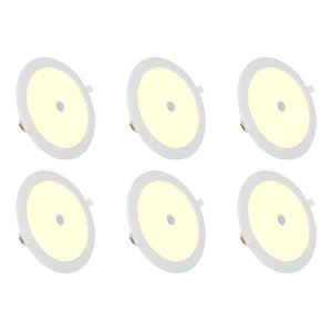 LED Downlight Slim 6 Pack - Aigi - PIR Bewegingssensor 360° - Inbouw Rond 12W - Warm Wit 3000K - Mat Wit - Ø170mm