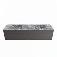 MONDIAZ VICA-DLUX 200cm badmeubel onderkast Dark grey 4 lades. Inbouw wastafel CLOUD dubbel zonder kraangat, kleur Lava.