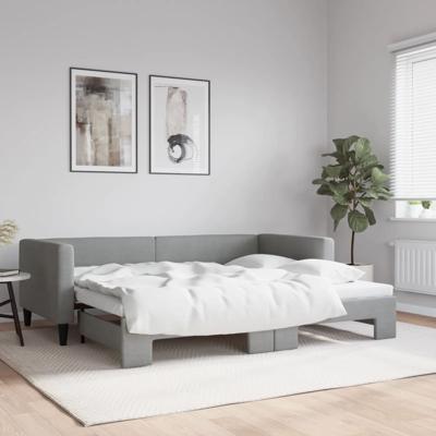 Slaapbank met onderschuifbed 90x200 cm stof lichtgrijs