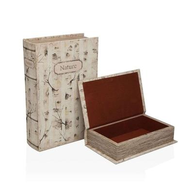 Set decoratieve dozen Versa Nature Canvas Hout MDF Boek 7 x 27 x 18 cm