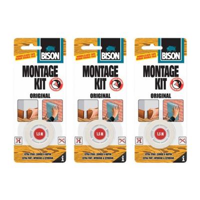 Bison montagekit tape transparant - 3x rollen - 19 mm x 1,5 m - Dubbelzijdige tape - Klustape