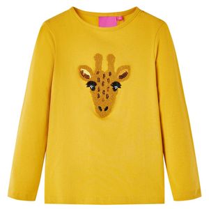 Kindershirt met lange mouwen dierenprint 92 donker okerkleurig