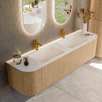 Mondiaz KURVE 180 cm Onderkast Greeploos 2 Lades Met Deuren Oak, Wastafel Solid Surface Dubbel Talc 2 Kraangaten Zonder Spiegel (KRVCLO180L+R2L2D2KD-Oak/Tal) Mondiaz KURVE 180 cm Onderkast Greeploos 2 Lades Met Deuren Oak, Wastafel Solid Surface Dubbel Talc 2 Kraangaten Zonder Spiegel (KRVCLO180L+R2L2D2KD-Oak/Tal)