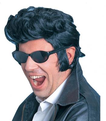 Widmann Elvis verkleed pruik - met bakkenbaarden - zwart - heren - carnaval - muzikant - popster