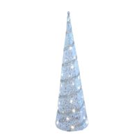 LED kegel/piramide kerstboom lamp - wit - rotan/kunststof - H59 cm