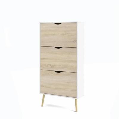 Schoenenkast - Wit/Eiken - 12 paar - Uitlopende massief houten voet - 70,2 x 23,9 x 138,9 cm