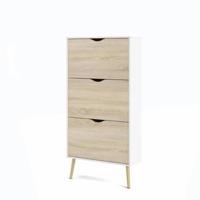 Schoenenkast - Wit/Eiken - 12 paar - Uitlopende massief houten voet - 70,2 x 23,9 x 138,9 cm
