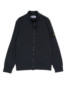 Stone Island Junior sweat zippé à patch Compass - Bleu