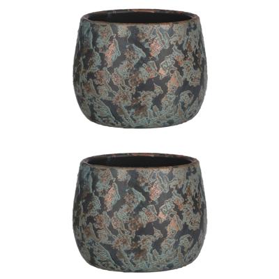 Mica Decorations Bloempot/schaal - Set van 2x stuks - keramiek - kamerplanten - koper - D16 x H13 cm