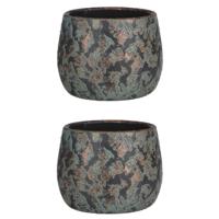 Mica Decorations Bloempot/schaal - Set van 2x stuks - keramiek - kamerplanten - koper - D16 x H13 cm