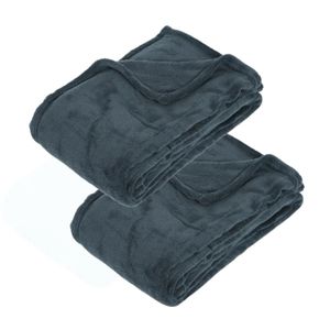 2x Stuks Fleece deken/fleeceplaid blauwgrijs 130 x 180 cm polyester