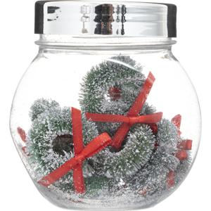 Mini kerstkransen decoraties - 16x stuks - in glazen pot - 3 x 8 cm - polyester - hobby deco