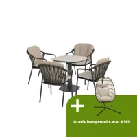 Manolo tafel 75x75x75 cm met 4 Manitoba stoelen Antraciet