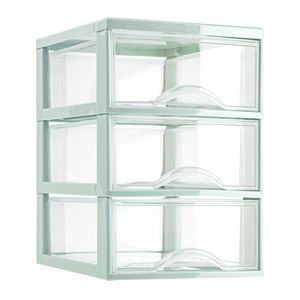Ladeblokje/bureau organizer met 3x lades - transparant/mintgroen - L18 x B25 x H25 cm - plastic