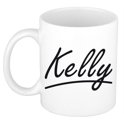 Naam cadeau mok / beker Kelly met sierlijke letters 300 ml Naam cadeau mok / beker Kelly met sierlijke letters 300 ml
