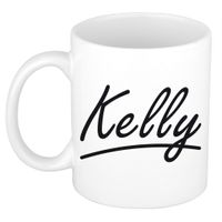 Naam cadeau mok / beker Kelly met sierlijke letters 300 ml   - - thumbnail