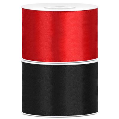 Bellatio decorations 2x rollen satijn sierlint 5 cm x 25 meter zwart en rood Bellatio decorations 2x rollen satijn sierlint 5 cm x 25 meter zwart en rood