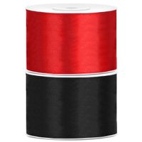 Bellatio decorations 2x rollen satijn sierlint 5 cm x 25 meter zwart en rood