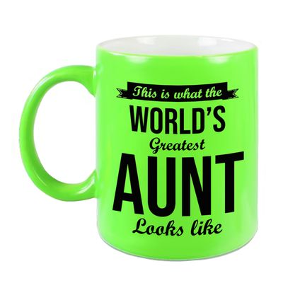 Worlds Greatest Aunt / tante cadeau koffiemok / theebeker neon groen 330 ml Worlds Greatest Aunt / tante cadeau koffiemok / theebeker neon groen 330 ml