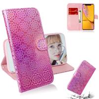 Voor iPhone XR effen kleur kleurrijke magnetische Buckle horizontale Flip PU lederen draagtas met houder & kaartsleuven & portemonnee & Lanyard (roze)