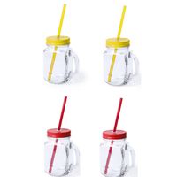 4x stuks drink potjes van glas Mason Jar geel/rood 500 ml - Drinkbekers - thumbnail
