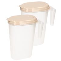 2x stuks waterkan/sapkan transparant/taupe met deksel 1.6 liter kunststof