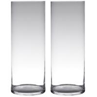 Hakbijl Glass cilinder Bloemenvaas - Set van 2x stuks - glas - transparant - D19 x H50 cm - Bloemen/