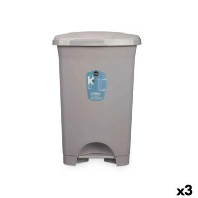 Pedaalemmer Grijs Plastic 50 L (3 Stuks)