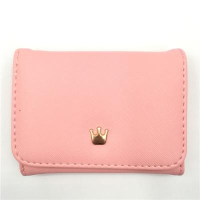 Korte mini vrouwen portemonnees kroon versierd vouwen PU lederen munt portemonnee kaarthouder (roze)