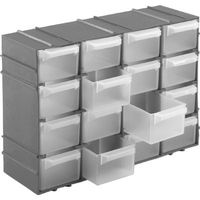 Ophangbare grijze staande opbergboxen/sorteerboxen met 16 vakken 15 x 22 x 7 cm - Gereedschap opbergkisten - thumbnail