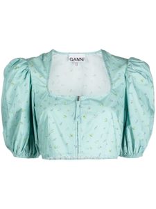 GANNI blouse crop à fleurs - Vert