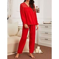 Dames Loungewear Sets Heldere kleur Eenvoudig Casual Comfortabel Huis Dagelijks Bed Polyester Ademend V-Wire Lange mouw Pullover Pantalon Herfst Winter Rood Lightinthebox