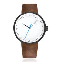 Minimalistisch Herenhorloge met Wit Uurwerk en Bruine Echt Lederen Band
