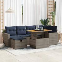 7-delige Loungeset met kussens poly rattan acacia zwart