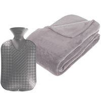 Fleece deken/plaid Lichtgrijs 230 x 180 cm en een warmwater kruik 2 liter - Plaids - thumbnail